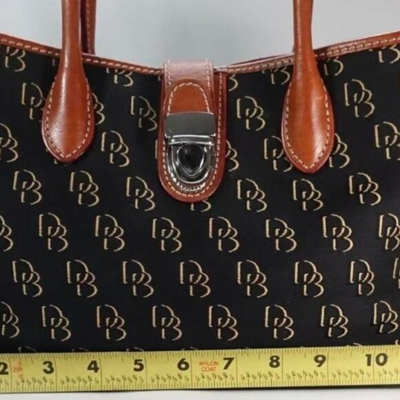 Dooney & Bourke PRE-LOVED Signature Logo DB Black Canvas & Brown Leather… - Picture 6 of 14